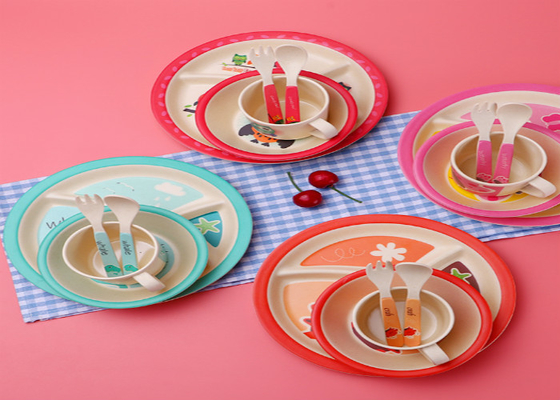 Ein guter Preis. Biologisch abbaubares Abziehbild-Melamin-Bambusfaser-Baby-Geschirr-Satz Online